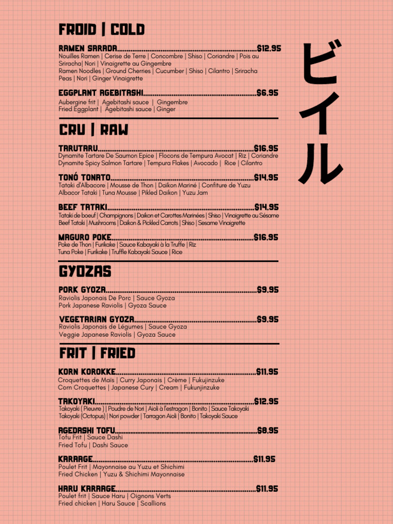 Menu de Biiru | PDF | Cuisine japonaise | Cuisine de l'ouest