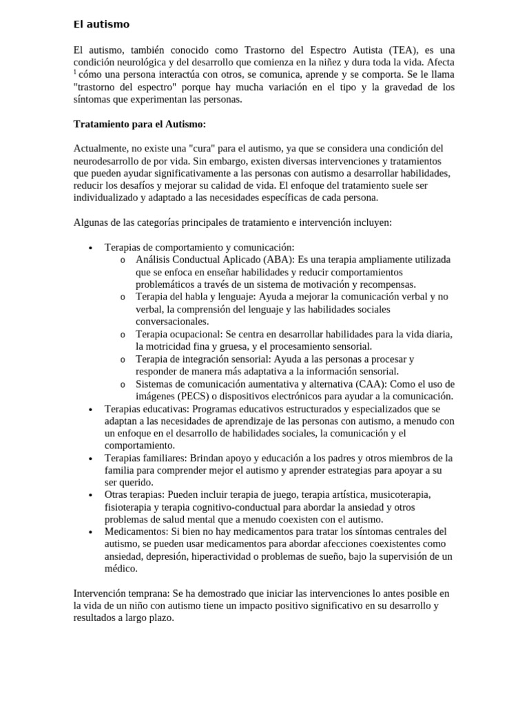 Tratamientos y terapias para el autismo | PDF | Autismo | Ciencias del ...