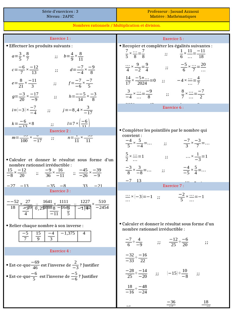 Exercices sur les nombres rationnels | PDF | Mathématiques