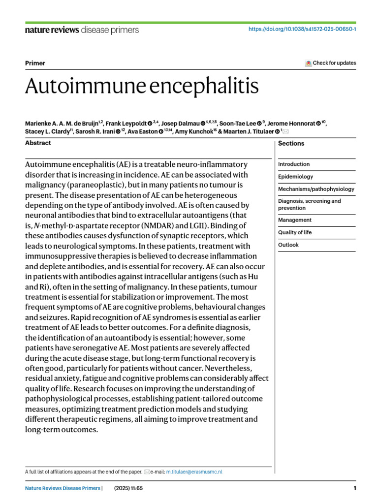 Autoimmune Encephalitis Overview | PDF | Immune Tolerance | Lymphocyte