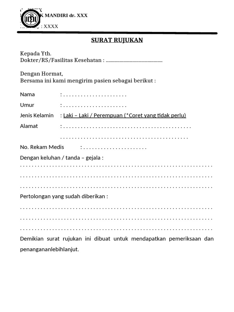 Surat Rujukan Pasien Medis | PDF