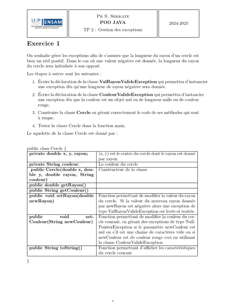 Gestion des exceptions en POO Java | PDF | Programmation informatique