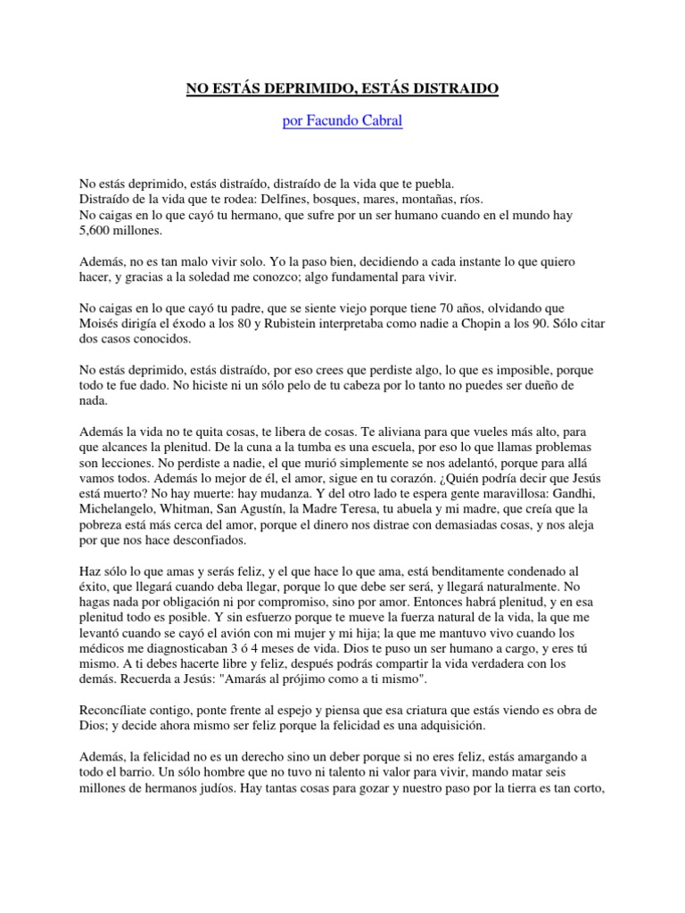 No Estas Deprimido Estas Distraido Por Facundo Cabral Felicidad Y Autoayuda Amor scribd
