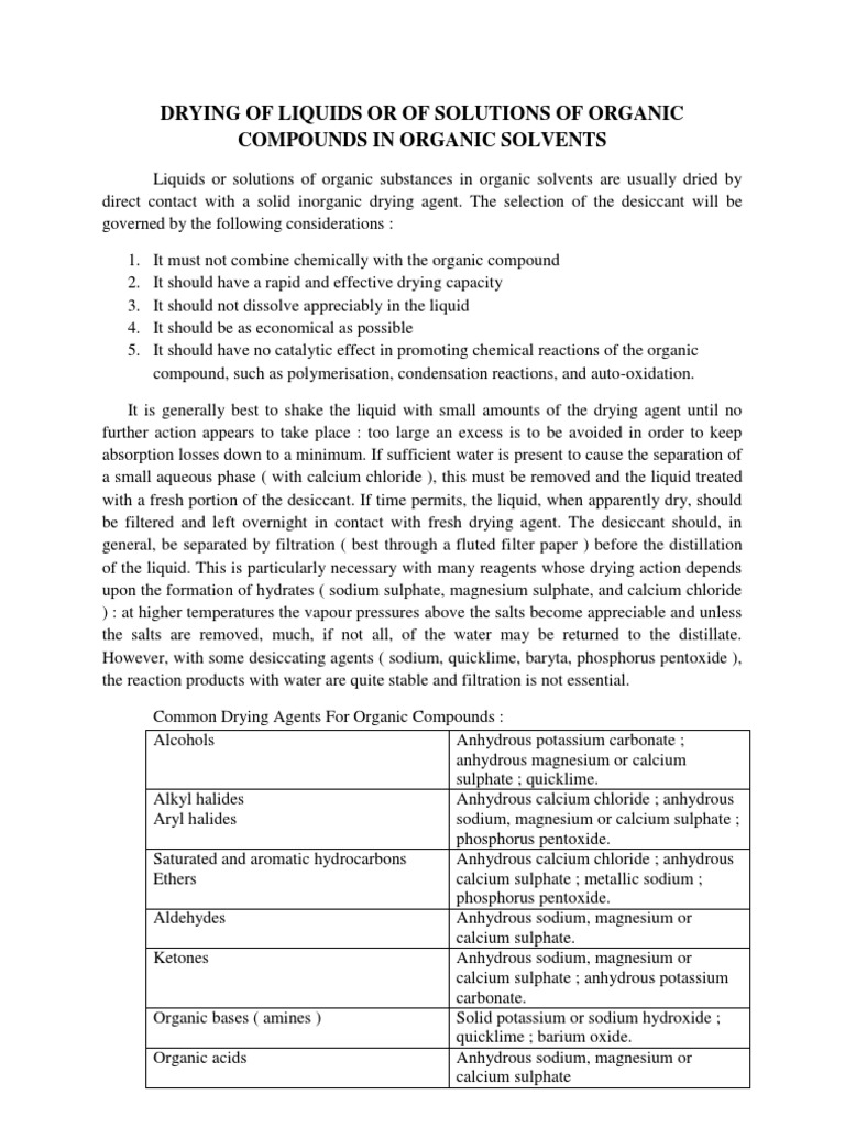 Drying Agents for Organic Solvents | PDF | Sodium | Calcium