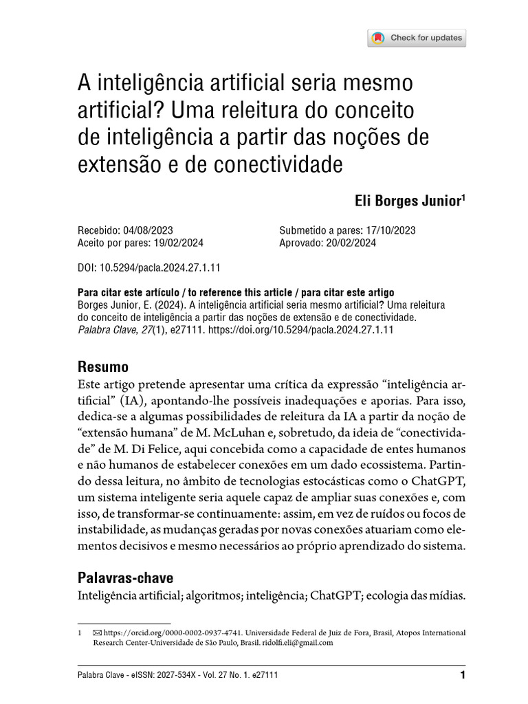 Crítica à Inteligência Artificial e Conectividade | PDF | Inteligência ...