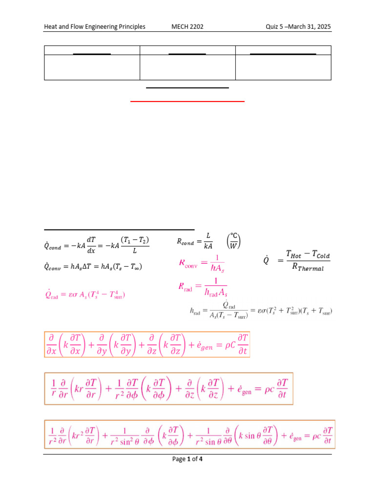 MECH 2202 Quiz 5: Heat Transfer Problems | PDF | Convection | Pipe ...