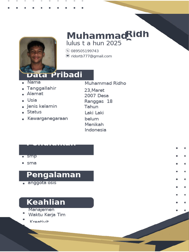 Profil Muhammad Ridho 2025 | PDF