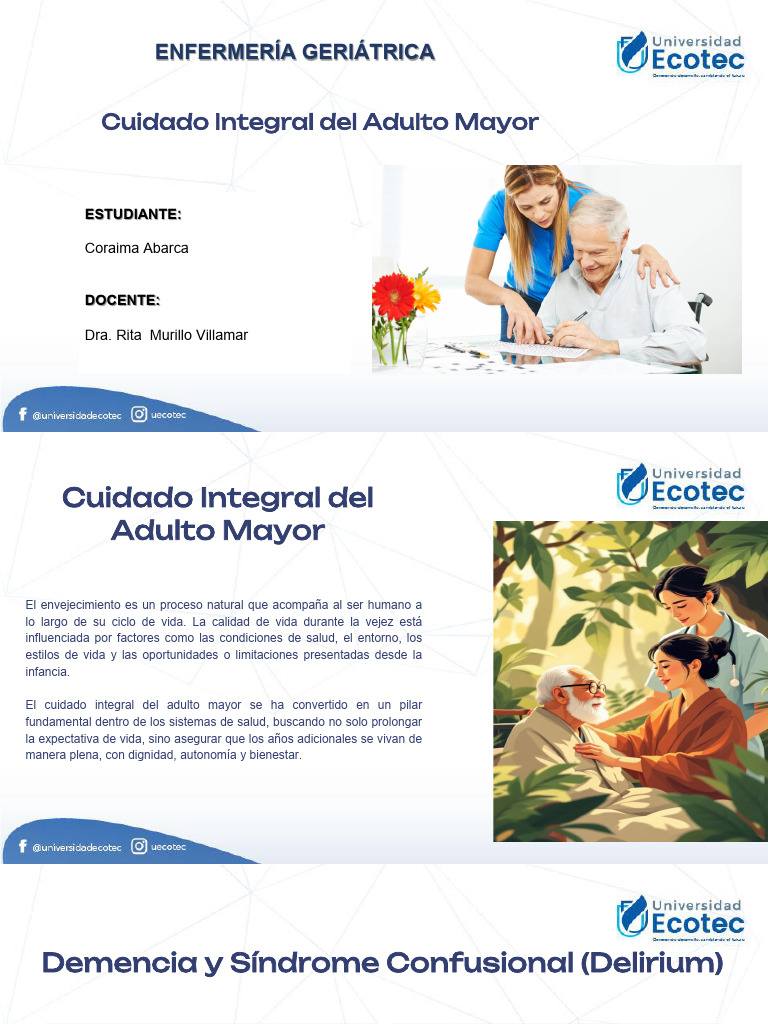 Cuidado Integral Del Adulto Mayor PRESENTACIÓN | PDF | Vejez | Nutrición