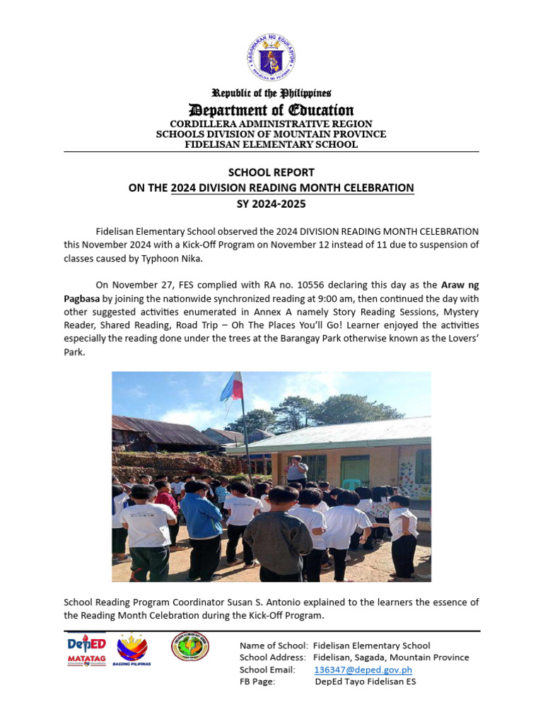 Fidelisan Elementary School Reading Month Report | PDF | Philippines