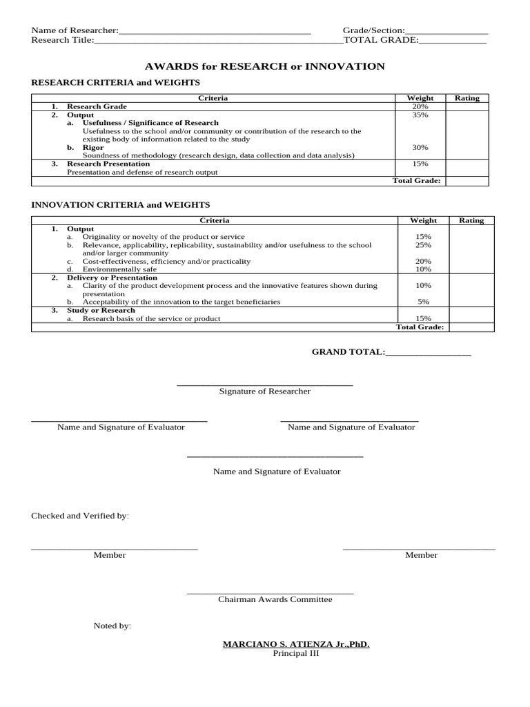 Research and Innovation Evaluation Criteria | PDF | Methodology