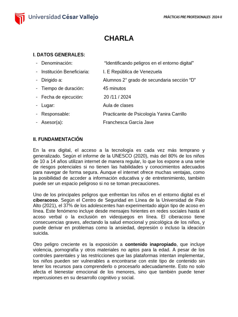 Esquema de Charla | PDF | Acoso cibernético | Internet