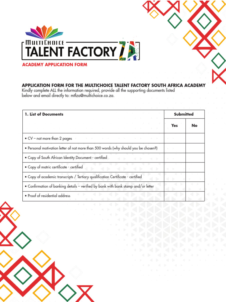 MultiChoice Talent Factory Application Form | PDF
