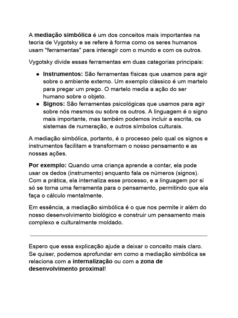 Mediação Simbólica na Teoria de Vygotsky | PDF | Aprendizado | Mediação