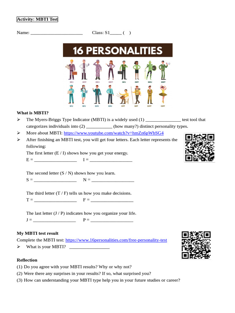 MBTI Worksheet | PDF