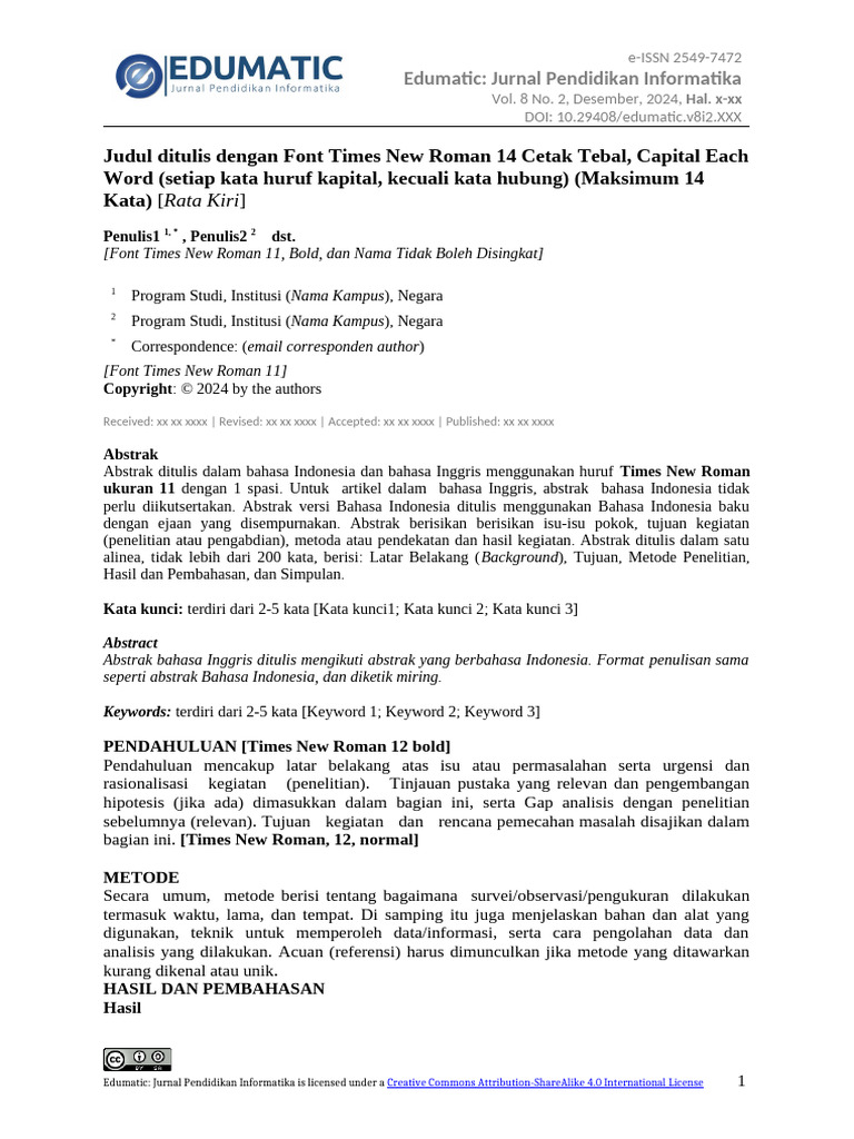 Panduan Penulisan Jurnal Pendidikan Informatika | PDF