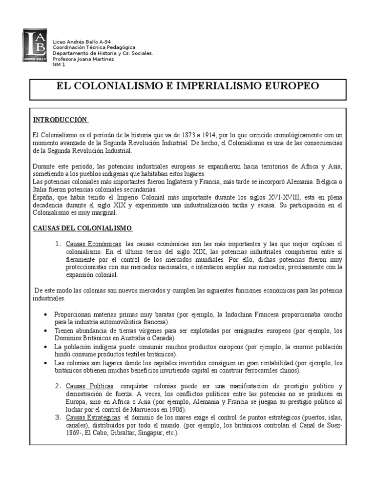 Imperialismo y Colonialismo Europeo | PDF | Colonialismo | Imperialismo
