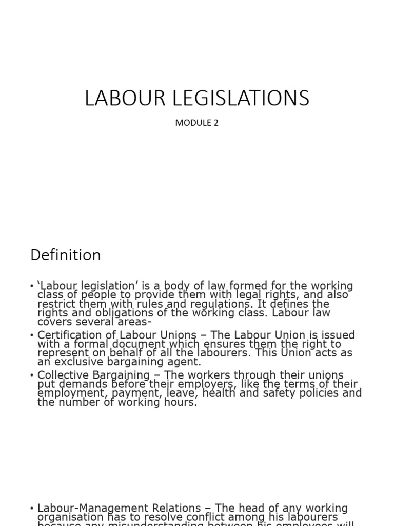 Understanding Labour Legislations Overview | PDF | Labour Law | Employment