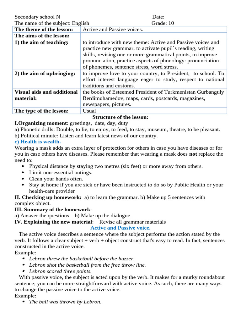 Active and Passive Voice Lesson Plan | PDF | Phonology | Linguistics