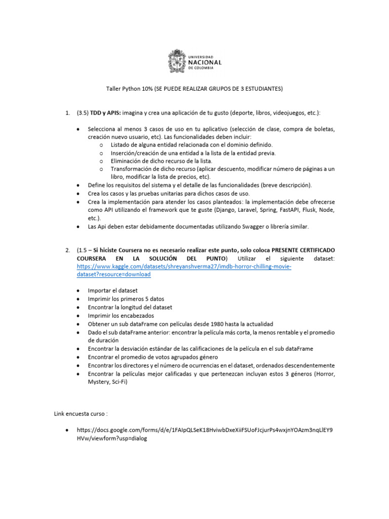 Taller 10% Python | PDF | Programación de computadoras | Desarrollo de ...
