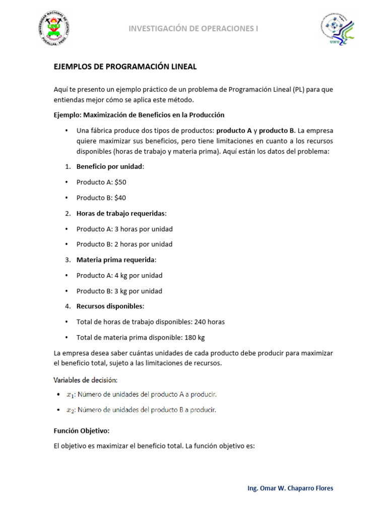 Ejemplos de Programación Lineal en Producción | PDF | Programación ...