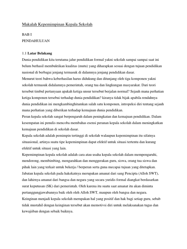 Makalah Kepemimpinan Kepala Sekolah