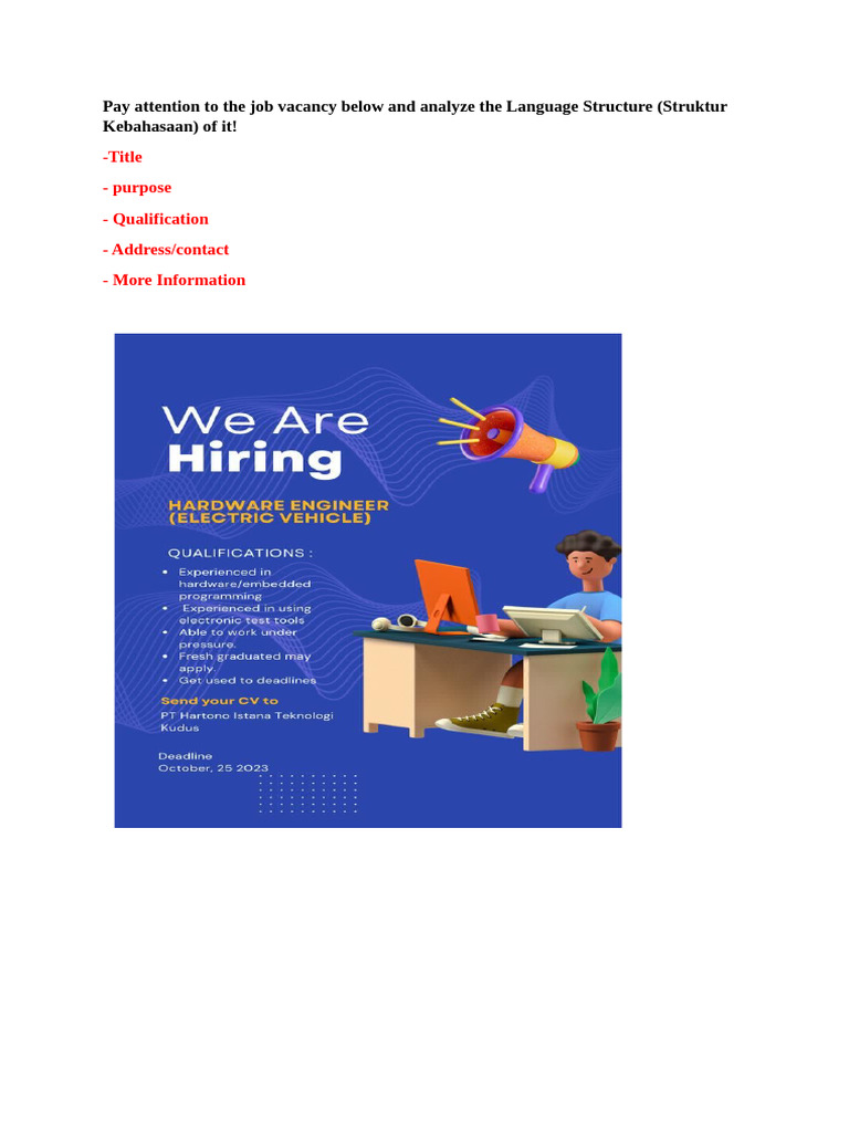 Pay Attention To The Job Vacancy Below and Analyze The Language ...