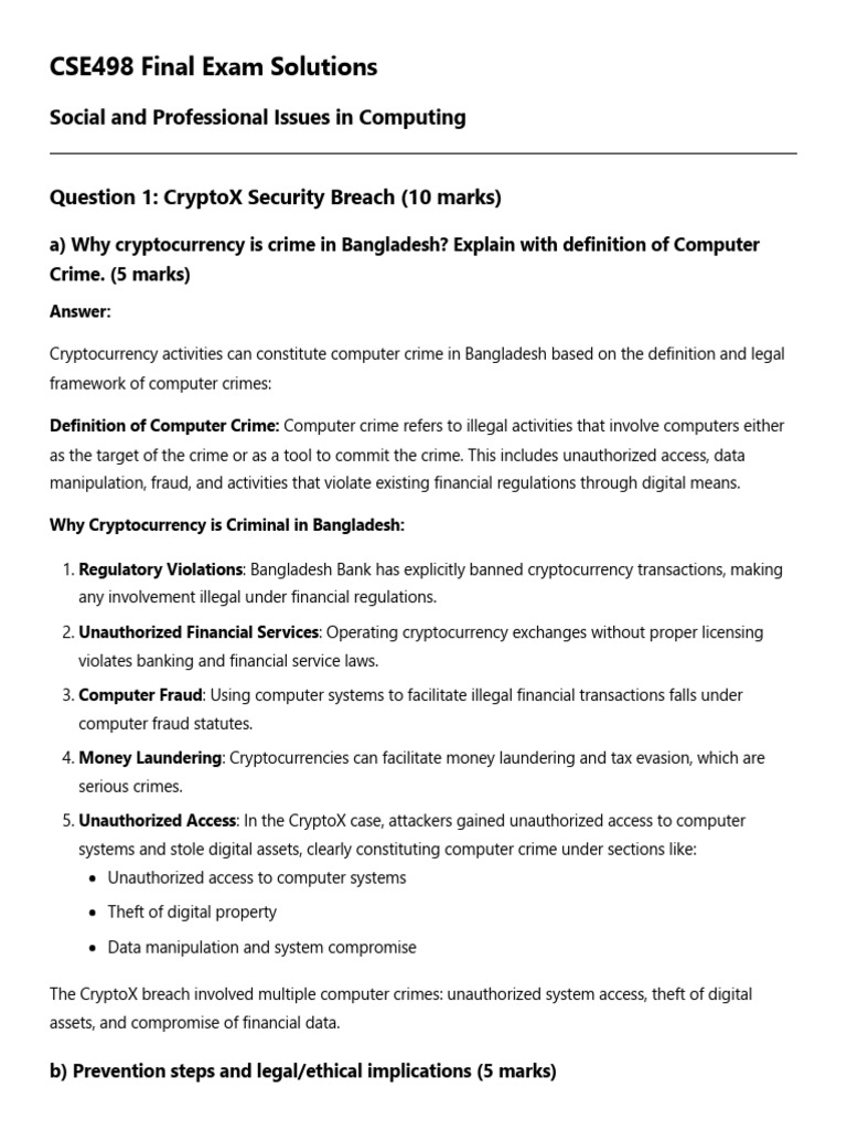 CSE498 Exam Solutions: Computing Ethics & Law | PDF | Computer Security ...