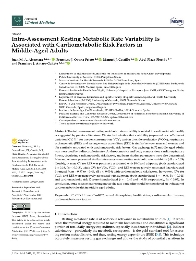 Intra-Assessment Resting Metabolic Rate Variability Is | PDF | Standard ...