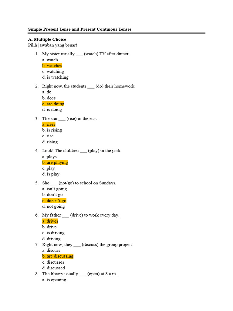 Simple Present vs Present Continuous Quiz | PDF