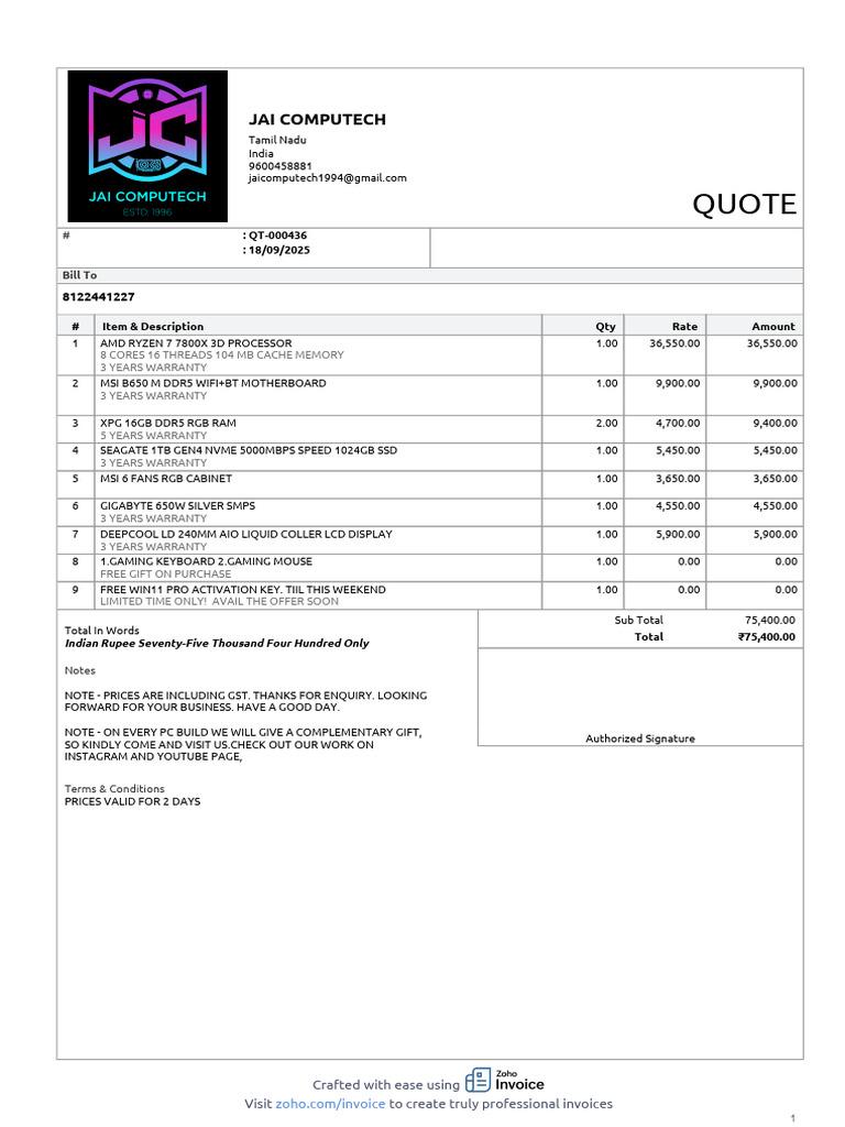 Professional Invoice for PC Build Quote | PDF | Computer Engineering ...