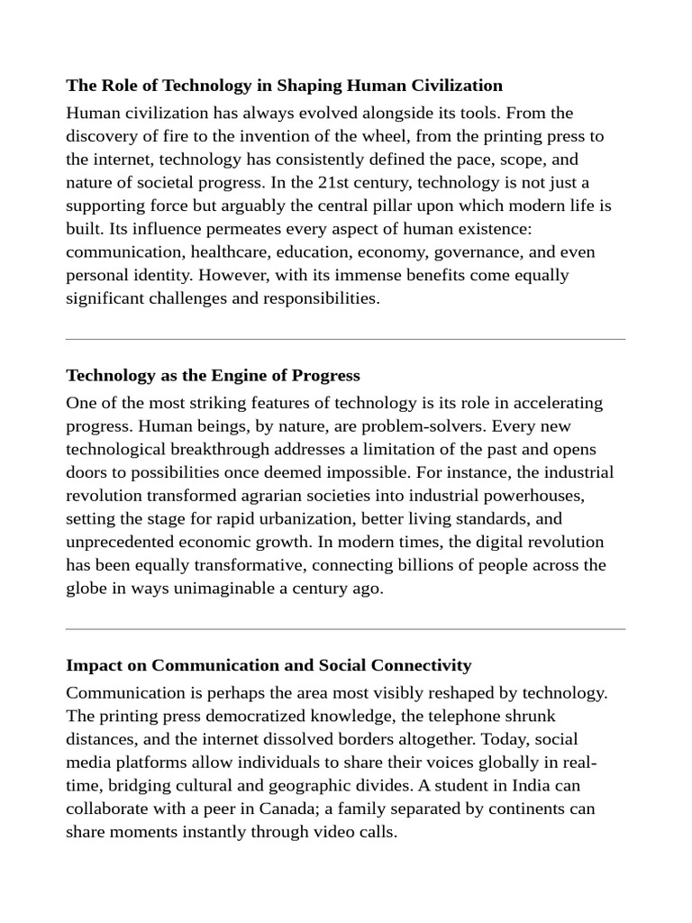 GPTEssay - 25.09.23 - The Role of Technology in Shaping Human ...