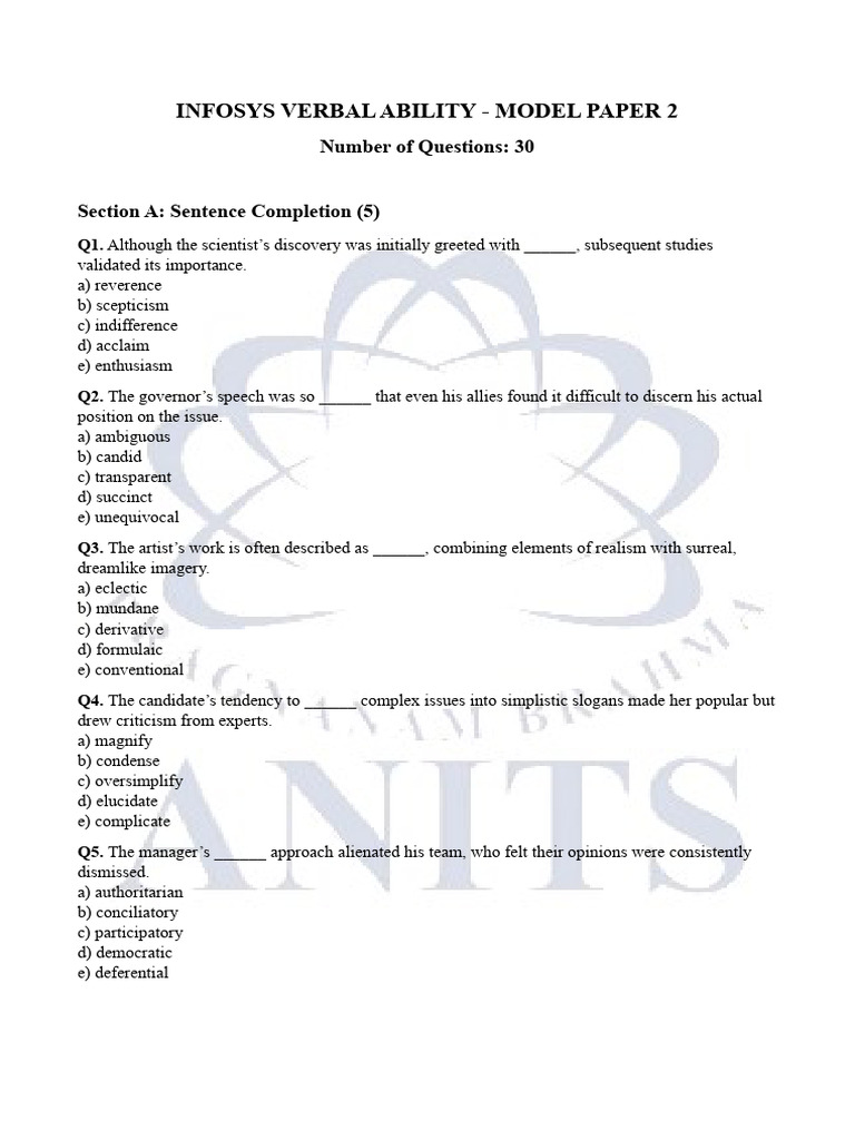 Infosys Verbal Ability Model Paper 2 | PDF | Globalization | Economic ...