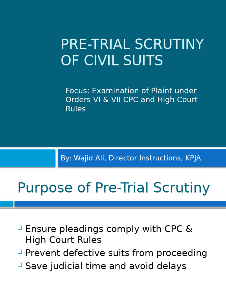 Pre-Trial Scrutiny of Civil Suits Guide | PDF | Lawsuit | Judiciaries