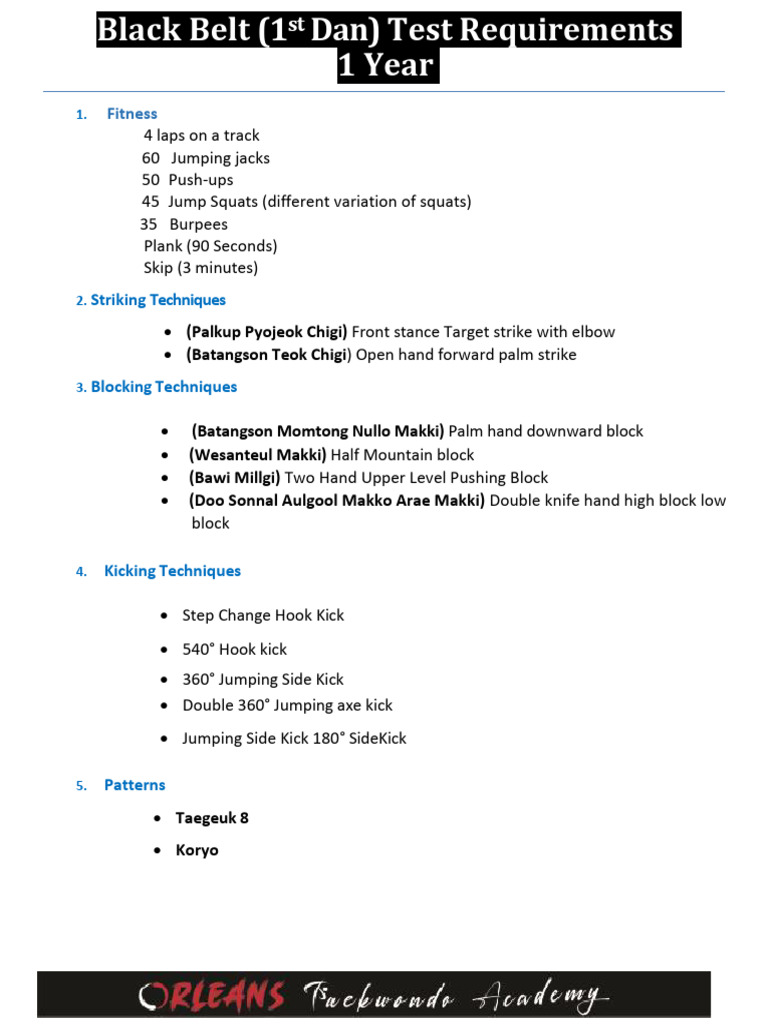 Black Belt 1st Dan Test Requirements | PDF