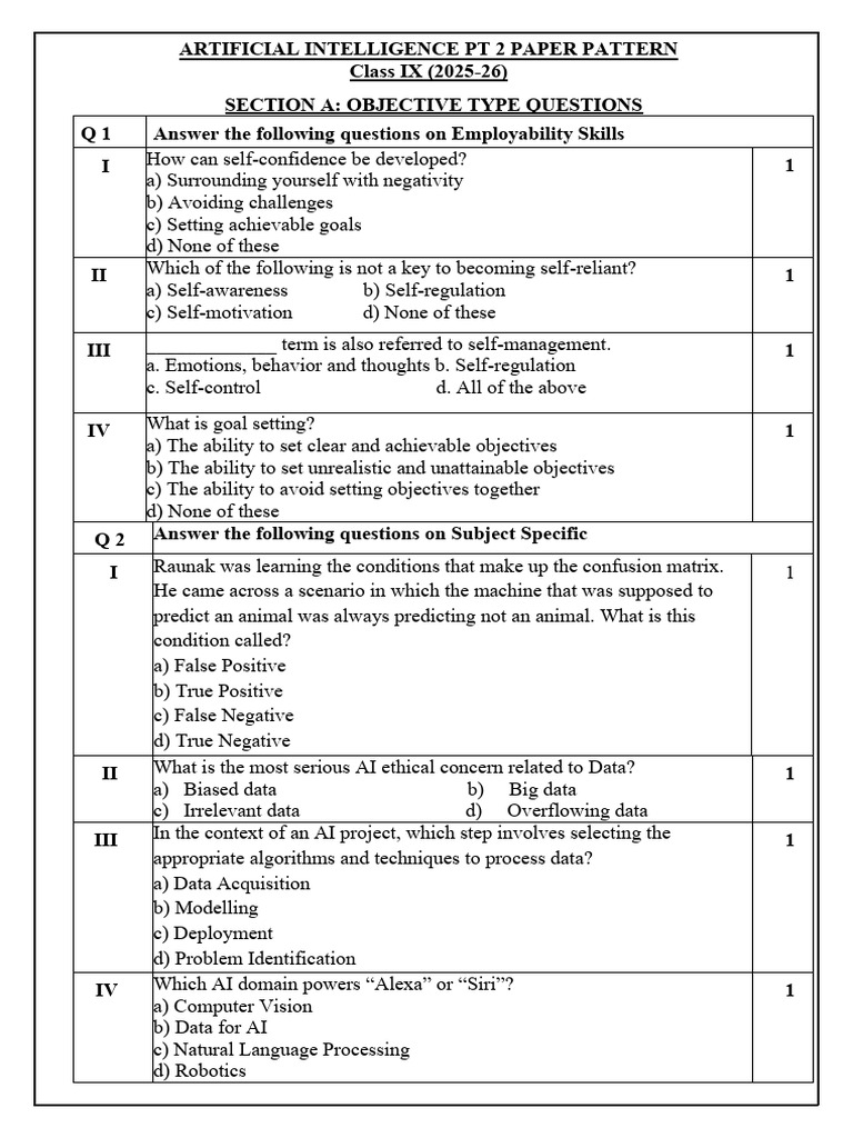 Class IX AI PT 2 Exam Pattern 2025-26 | PDF | Artificial Intelligence ...