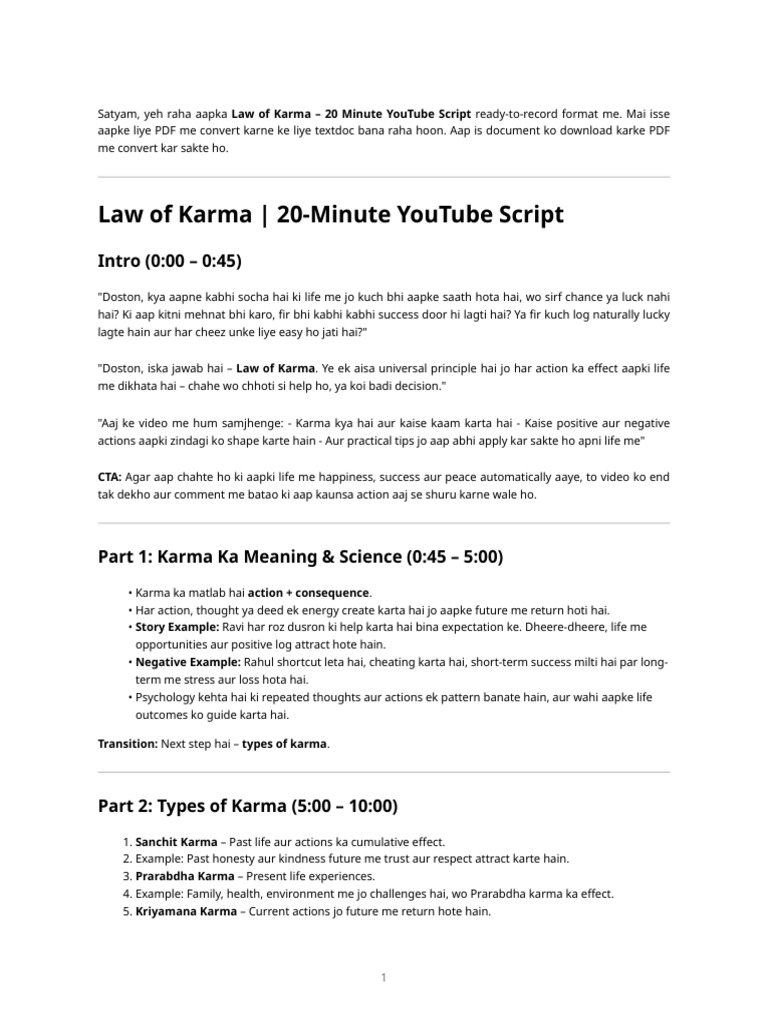 Law of Karma 20min Script | PDF | Psychological Attitude | Karma