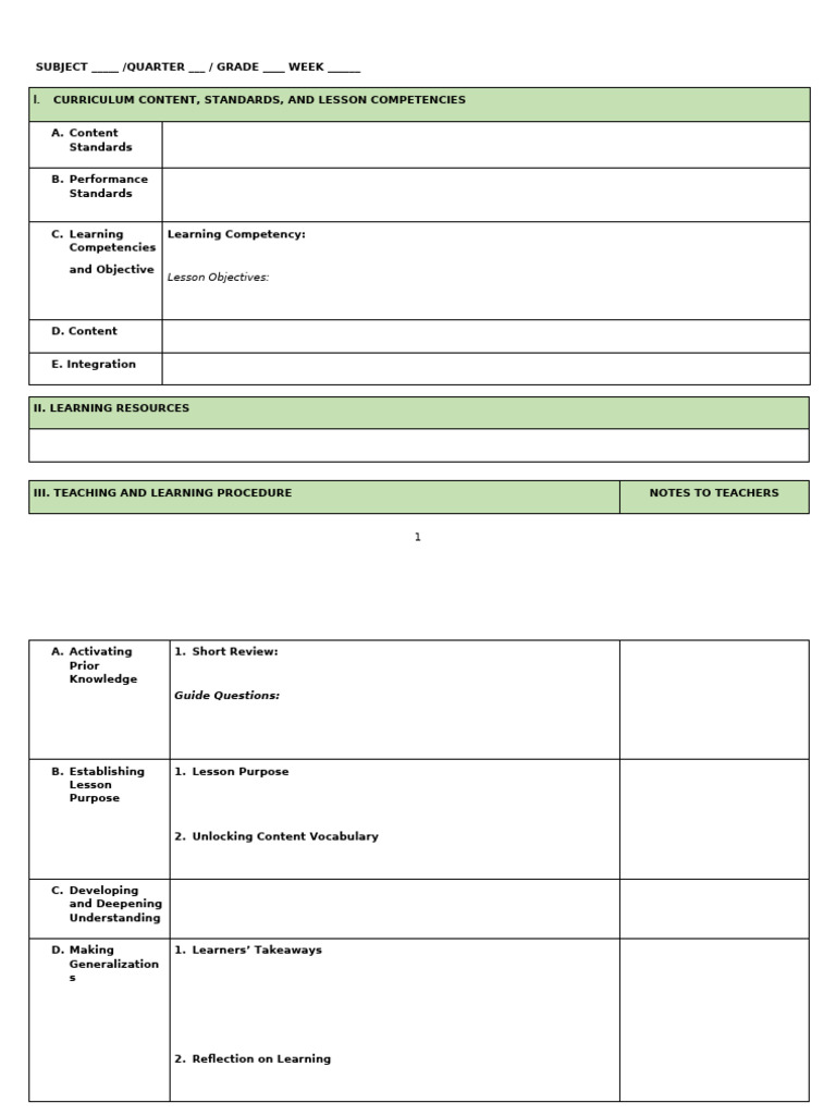 Curriculum Guide: Lesson Planning Framework | PDF | Teachers | Learning