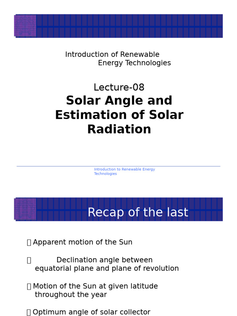 Solar Radiation Estimation Techniques | PDF | Angle | Latitude