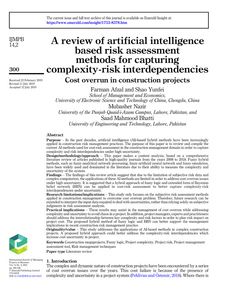 AI Methods for Construction Cost Risk Assessment | PDF | Risk ...