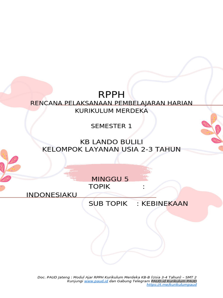 Modul Ajar RPPH KB B 3 4 Tahun Kurikulum Merdeka Smt2 | PDF