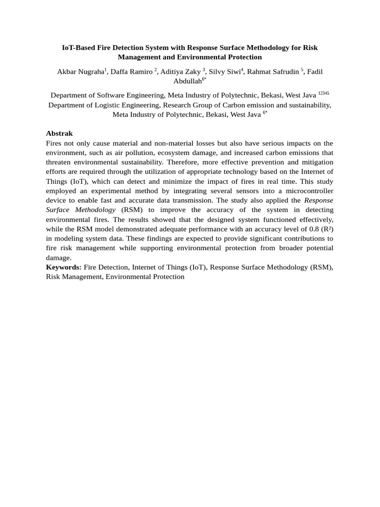 Abstrak IoT-Based Fire Detection System With Response Surface ...