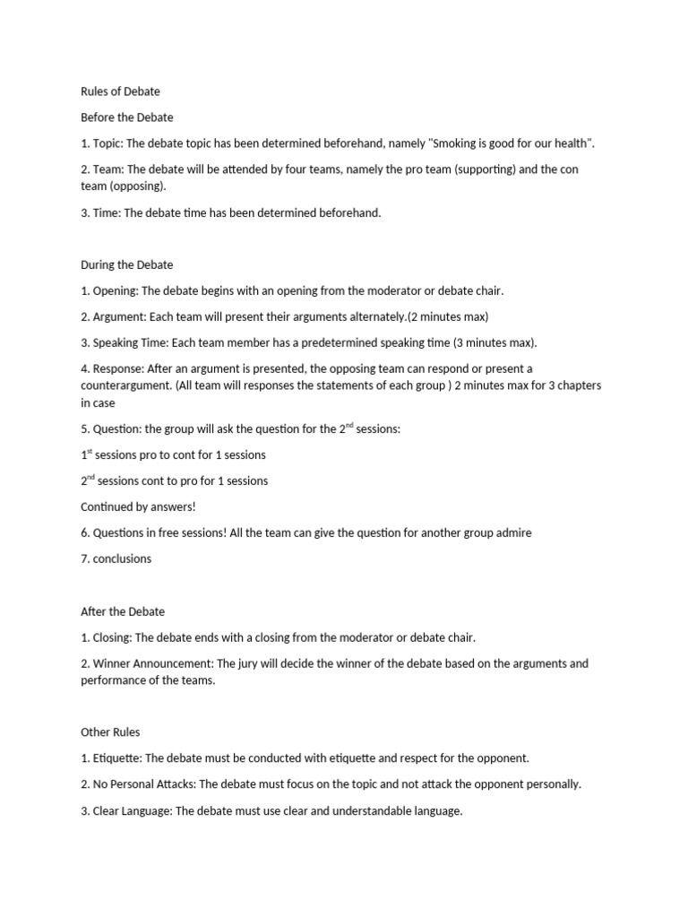Debate Rules for 