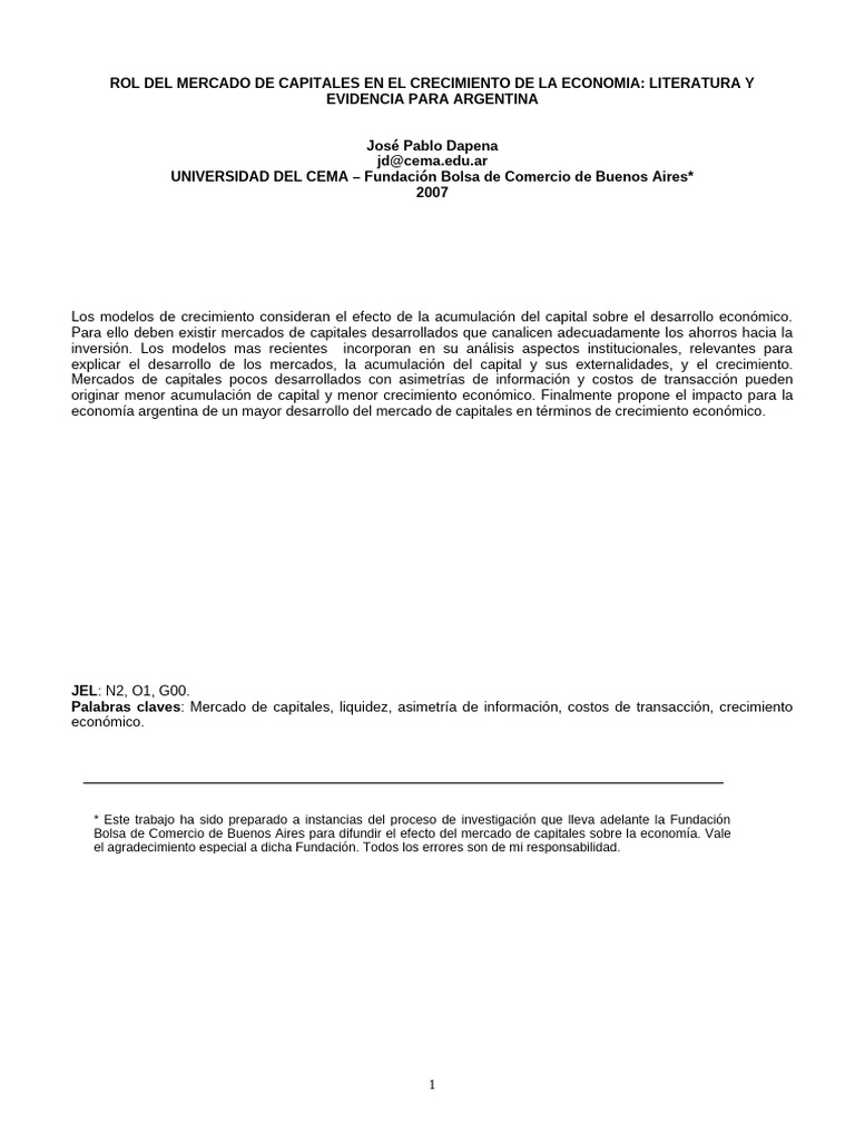 Mercado de Capitales y Crecimiento en Argentina | PDF | Ahorro ...