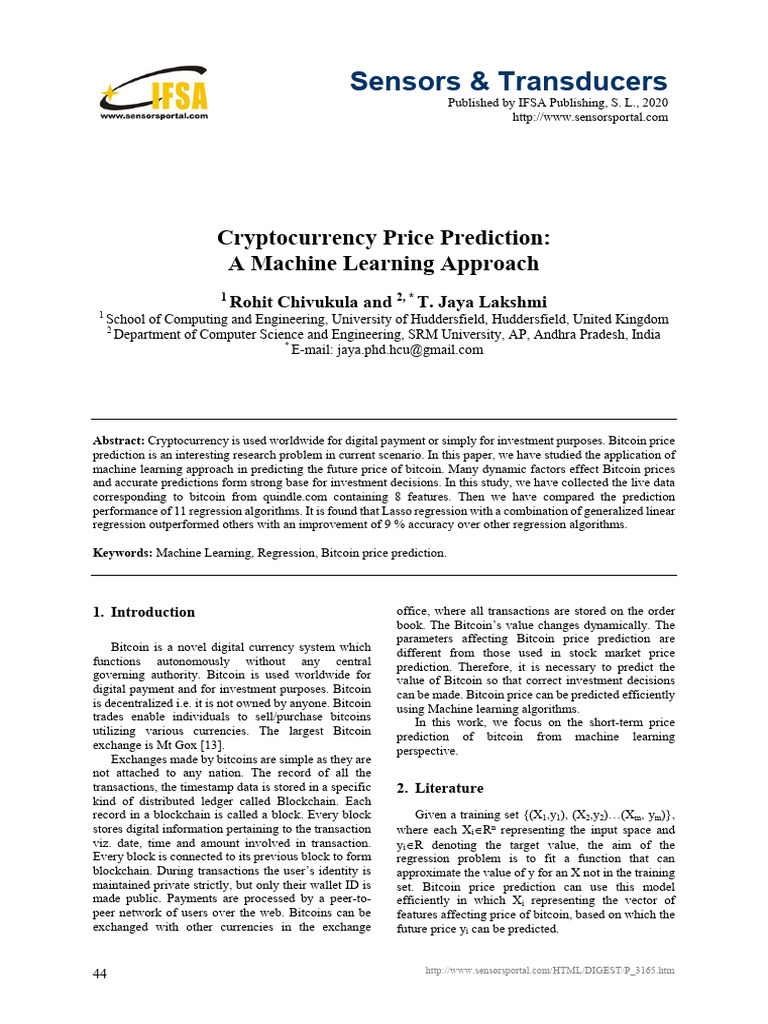Machine Learning for Bitcoin Price Prediction | PDF | Machine Learning ...