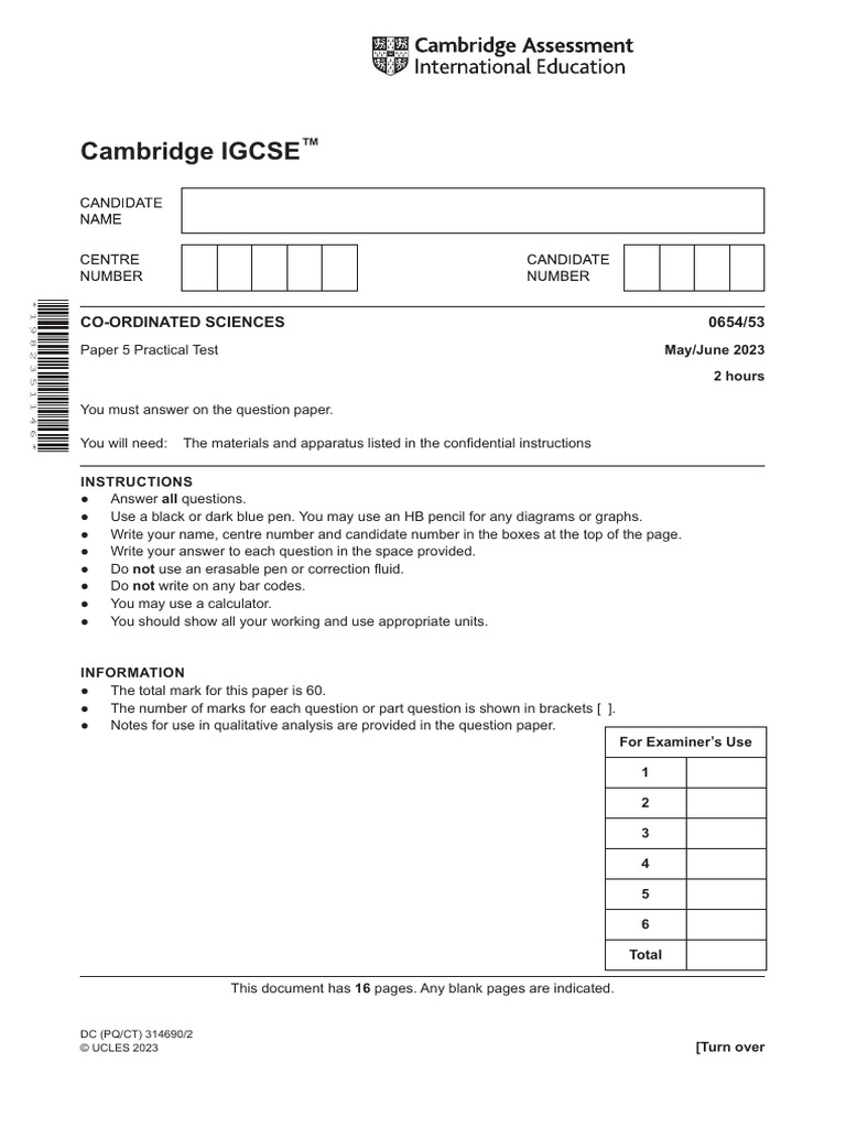 Cambridge IGCSE Coordinated Sciences Practical Test | PDF | Hydroxide ...