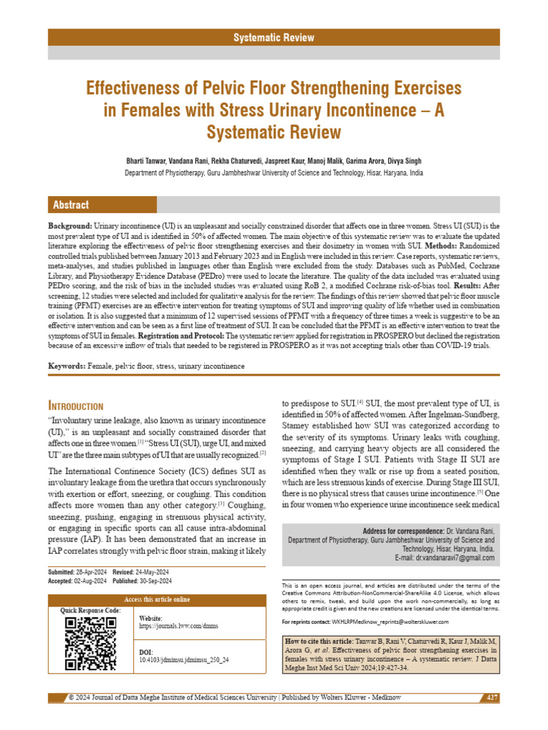 Pelvic Floor Exercises for Stress Incontinence | PDF | Urinary ...