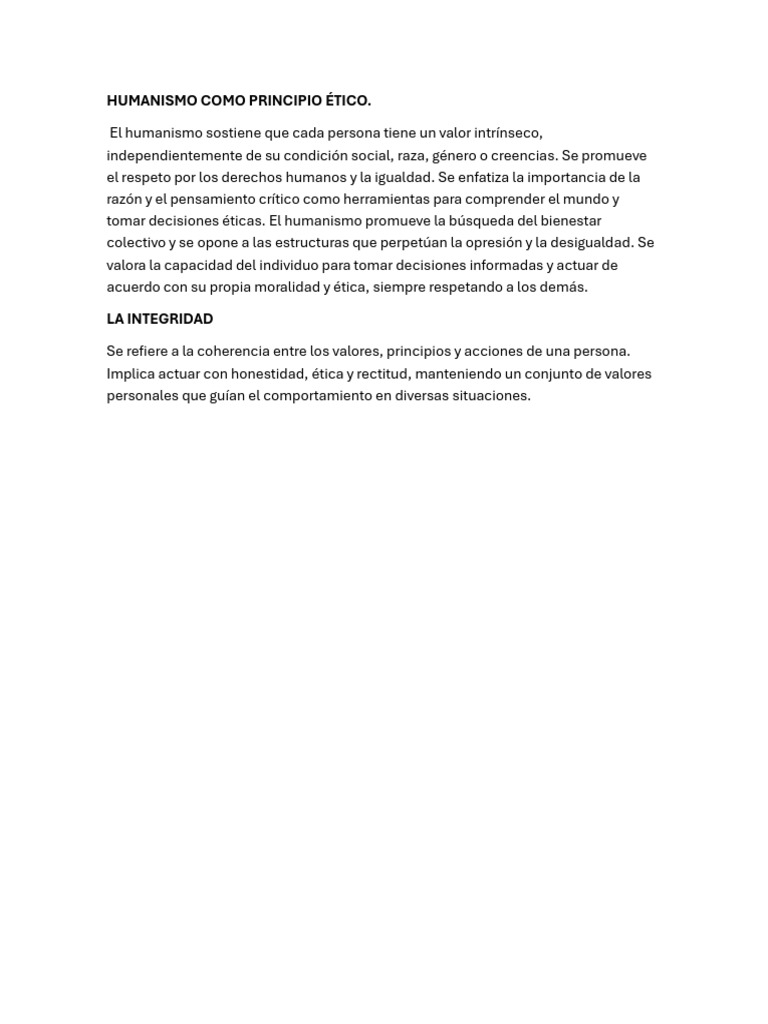 Humanismo y Ética: Valor Intrínseco y Coherencia | PDF