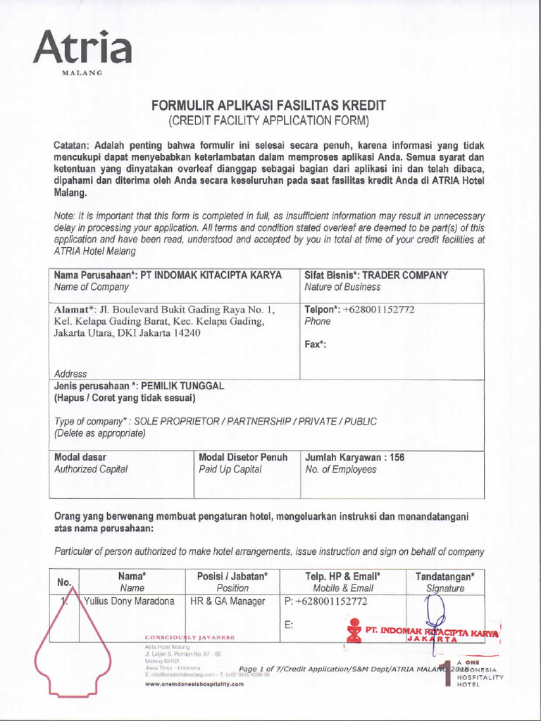 Form Aplikasi Kredit - PT Indomak Kitacipta Karya | PDF