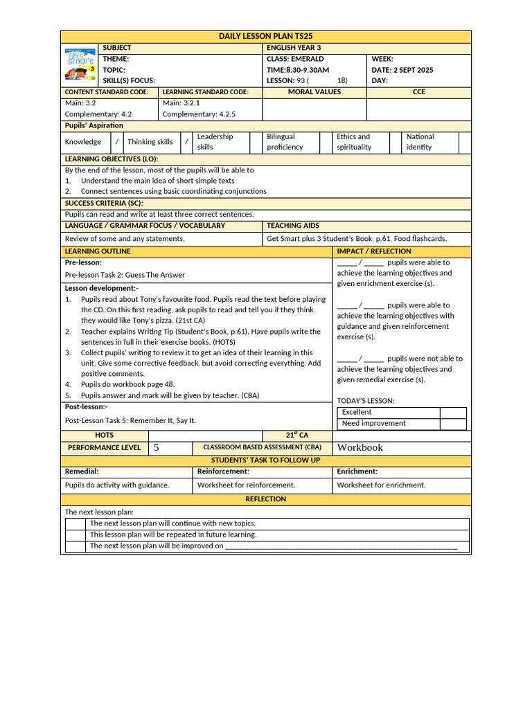 Year 3 English Lesson Plan: Skills Focus | PDF | Lesson Plan | Teachers