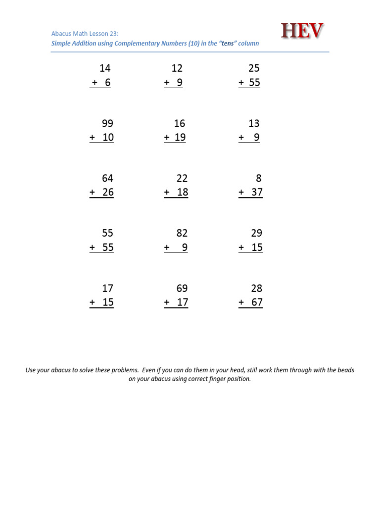 Abacus Math: Adding with Complements | PDF